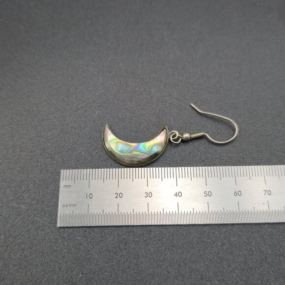 Silver Plated Abalone Shell Crescent Moon Earrings A6572 - Picture 4 of 5